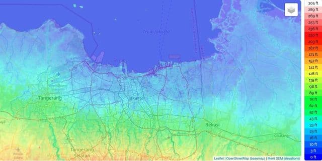 Jakarta elevation map
